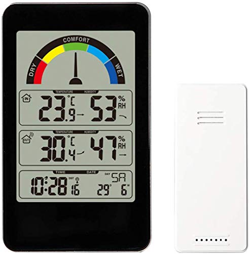 Wetterstation, Digitales Thermometer Hygrometer Wetterstation Tisch Uhrendrahtloser Sensor Alarm Komfort Zeiger Display Wanduhr