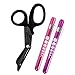 MediTac Titanium-Bonded EMT Trauma Shears – 7 ¼” Black Medical Bandage Scissors with LED Pen Light Two Pack (Pink & Purple)