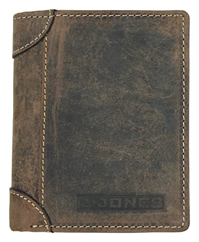 J.Jones Herren Geldbörse Leder Antik-Braun mit RFID-Schutz - viele Fächer - 9,5 x 11,5 cm (Hochformat) Cover