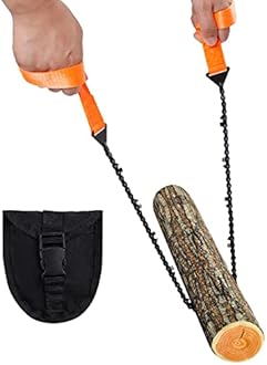 Sucrain Pocket Chainsaw with Paracord Handle, Folding Chain Hand Saw, Emergency Outdoor Survival Gear for Camping, Hunting, Hiking, Cutting Wood & Tree (Orange, 11 Teeth, 24'' Long)