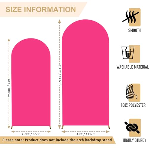 FANPROMS Set of 2 Wedding Arch Cover 6FT 7.2FT Hot Pink Arched Backdrop Cover Chiara Round Top Arch Cover Backdrop Fabric Spandex Arch Backdrop Cover Arch Cover Panels for Wedding Baby Shower Decor