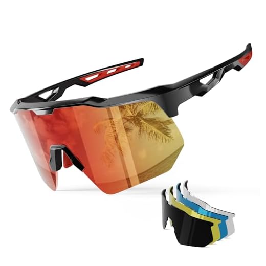 HAAYOT Polarized Sports Sunglasses for Men Women Youth Baseball Cycling Running Softball Biking Glasses 5 Lenses Bright Black Red