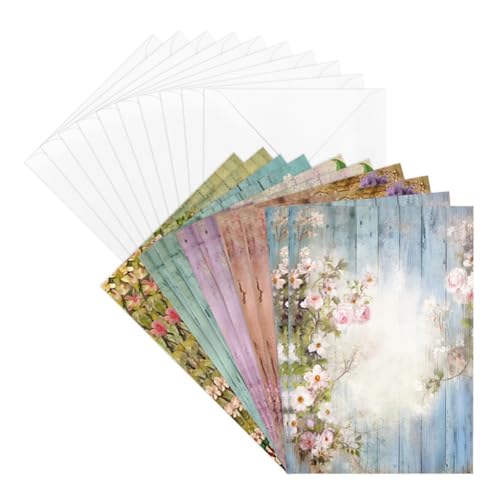 Ideen mit Herz Grußkarten-Set mit Umschlägen | 10 Motiv-Karten | 2x5 Designs Holzoptik & Blumen | blanko | bunt | 10,5 cm x 14,8 cm | 230g/m²