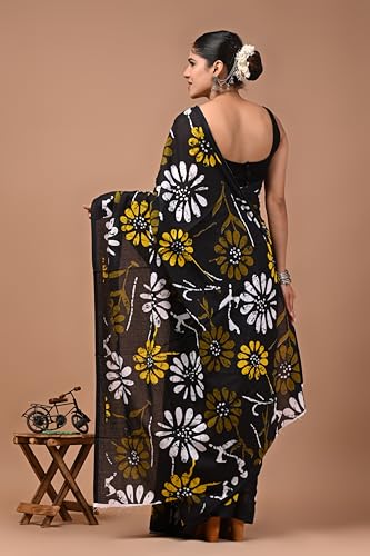 Image of Crafts Moda Cotton Saree for Women with Unstitched Blouse Piece, Lightweight mulmul sari