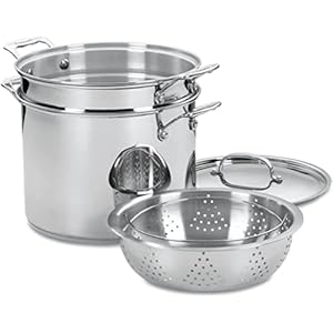 Cuisinart 4-Piece Cookware Set, 12 Quarts, Chef’s Classic Stainless Steel Pasta/Steamer, 77-412P1