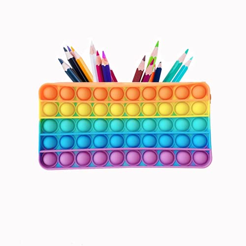 Trousse à crayons Pop - En silicone - Pour décompresser - Pour étudiants - Pour ranger des jouets de décompression - Pour bureau, papeterie - Cadeaux scolaires - Arc-en-ciel Cover