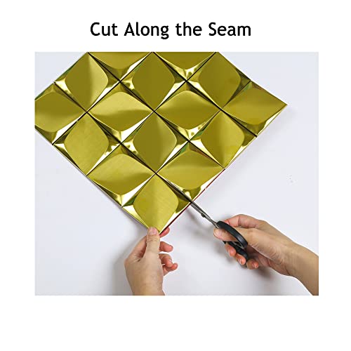 Kasaro 10-Piece Peel And Stick Tile Backsplash, 3D Stainless Steel Tile For Kitchen Wall, Metal Mosaic Tiles, Decorative Self Adhesive Wall Tiles For Living Room, Bathroom, Gold #TOP3