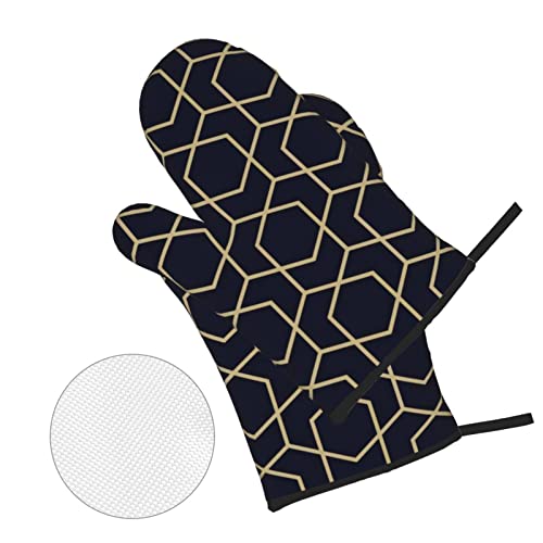 Geometric Lines Printed Oven Mitts And Pot Holders Heat Resistant Potholders Oven Gloves And Pad For Baking Kitchen Grilling - 4 Set #TOP2