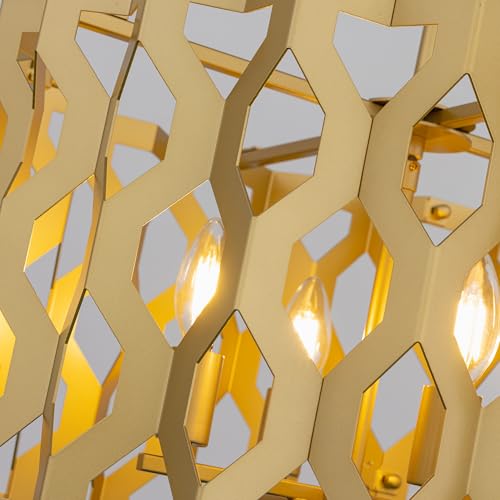 Wellmet Modern Farmhouse Gold Geometric Chandelier,Industrial 4-Light Metal Pendant Ceiling Light Fixture, Open Cage Hanging Lamp for Dining Room, Living Room, Bedroom, Entryway by Wellmet - Image 3