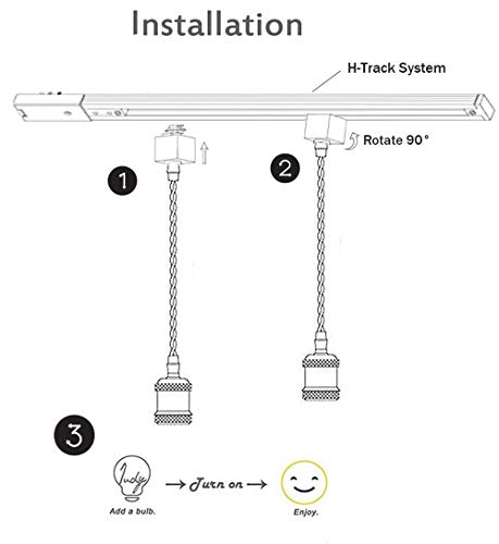 Kiven 3-Lights H System Track Mini Pendant, Pearl Black Finish Lamp Holder Fitting Track Light Kit, Rose Pendant Braided Fabric Flex Cord Length 11.81 in ,TB0123-30CM by Kiven - Image 4