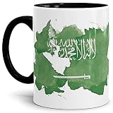Flaggen-Tasse Saudi-Arabien Arabien Innen und Henkel Schwarz - Fahne/Länderfarbe/Wasserfarbe/Aquarell/Cup/Tor/Qualität Made in Germany