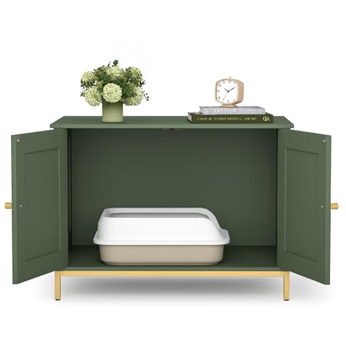 image for Homhedy Cat Litter Box Enclosure, Cat Washroom Furniture with Metal Fr