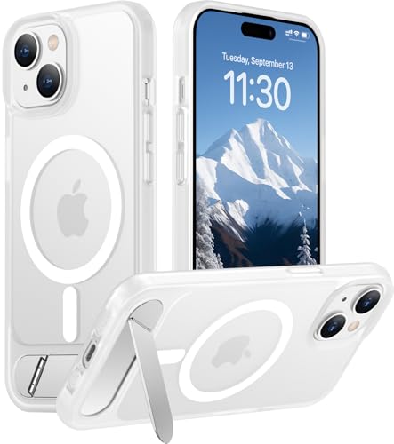 Image of Magnetic Compatible with iPhone 15 Case, [Built-in Invisible Kickstand][Compatible with MagSafe] [Military Grade Shockproof] Slim Translucent Matte Phone Case for iPhone 15 6.1 inch Silver
