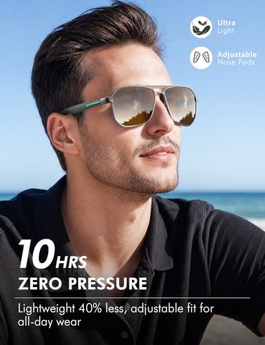 Image of LUENX Aviator Sunglasses for Men Square Polarized Polygon Lens - UV 400 Protection with Accessories