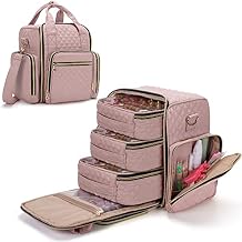 LUXJA Nail Polish Organizer Holds 72 Bottles, Nail Polish Case with 3 Removable Bags and Tools Storage Pockets Patent Pending, Pale Rose