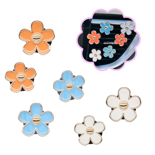 Image of ORIESSE 6pcs Flowers Car Air Freshener Vent Clips,Blue Orange White Daisy Air Vent Clip Car Accessories for Women,3.3cm /3cm Flowers Vehicle Decor Refillable Diffuser