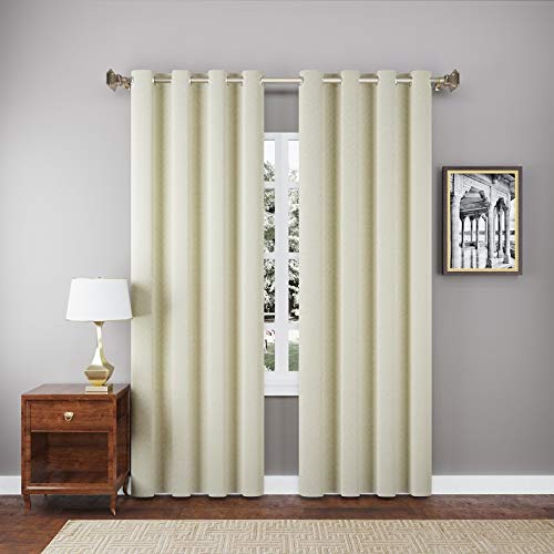 Image of LINENWALAS Textured Herring Bone Weave Heavy Curtain Drapes for Doors with Elegant Back Tabs (4.5Ft X 7.5Ft, Natural Ivory)