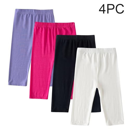 Beessbest 4 Pack Girls Capri Leggings 3/4 Pants Toddler Girl Basic Solid Elastic Waist Leggings Kids Dance Pants for School2