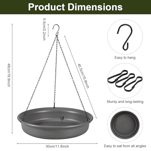 Bandeja de metal de 30 cm para alimentar aves silvestres colgando de árboles sin herramientas 7