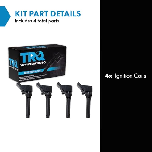 TRQ Ignition Coil Set 4 Piece Compatible with 16-18 Audi A3 Sportback e-tron 13-19 Volkswagen Jetta 19 Golf R
