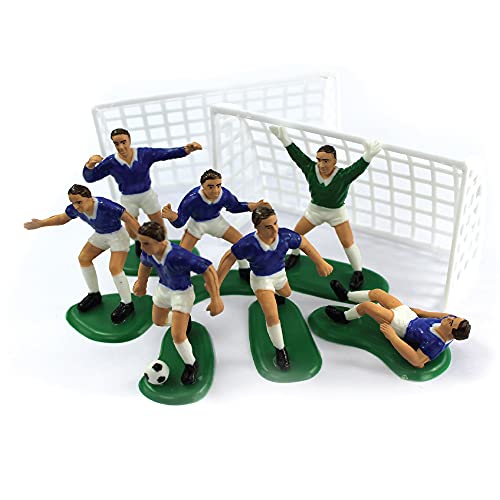 Anniversary House Football Cake Decorations Set Blue 7 Footballers and 2 Nets Football Cake Topper Sports Soccer Theme Football Birthday Decorations Cake Decorations for Men Pack of 9pcs M512