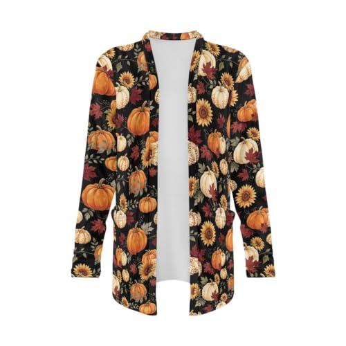 Image of Fall Maple Leaf Cardigan Sweaters for Women Long Sleeve Cardigan Soft Drape Open Front Dusters V-Neck Jackets Dressy