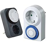 Brennenstuhl Zeitschaltuhr MZ 20, mechanische Timer-Steckdose (Tages-Zeitschaltuhr mit erhöhtem Berührungsschutz) grau, 1 Stück & Zeitschaltuhr MMZ 20, mechanische Timer-Steckdose weiß