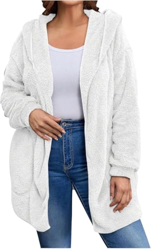 Image of Women's Sherpa Fuzzy Jacket Hoodie Open Front Fleece Hooded Jackets Cardigan Warm Outerwear Fall Coat with Pockets