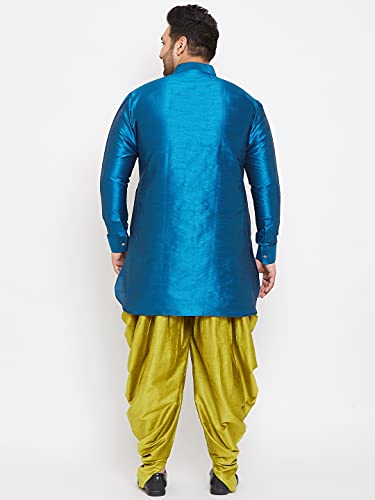 Image of VASTRAMAY Men's Silk Blend Solid Plus Kurta And Dhoti Set - Classic Ethnic Attire for Cultural Celebrations | Curved Hem Kurta With Contrast Cowl Dhoti Set