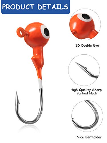 60 Pieces Fishing Lures Jig Heads Ball Head Fishing Hooks Round Ball Head Jigs With Double Eyes For Freshwater Or Saltwater (1/16 Oz) #TOP2