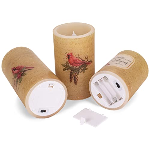 Image of Elanze Designs Cardinal Birds and Angels Red 6 inch Wax LED Flameless Pillar Candles Set of 3