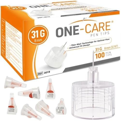 ONE-CARE Pen Tips 31G x 8mm, Box of 100, Universal Fit with Pen D...
