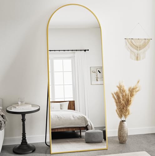 Image of Prywot Arched Full Length Mirror, 58 inchx18 inch Full Body Mirror with Stand, Gold