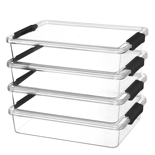 Image of Vtopmart 4 Pack 6 Qt Plastic Storage Bins with Lids, Sensory Bins, Black | Stackable Clear Containers for Organizing School & Office Supplies, Arts & Crafts Organizers and Storage for Home, Craft Room