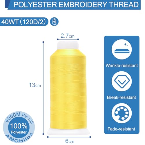Image of High Tenacity Polyester Embroidery Machine Thread 40WT(120D /2) 4000M Per Spool for Commercial and Domestic Embroidery Machine (Lemon Tart-1924)