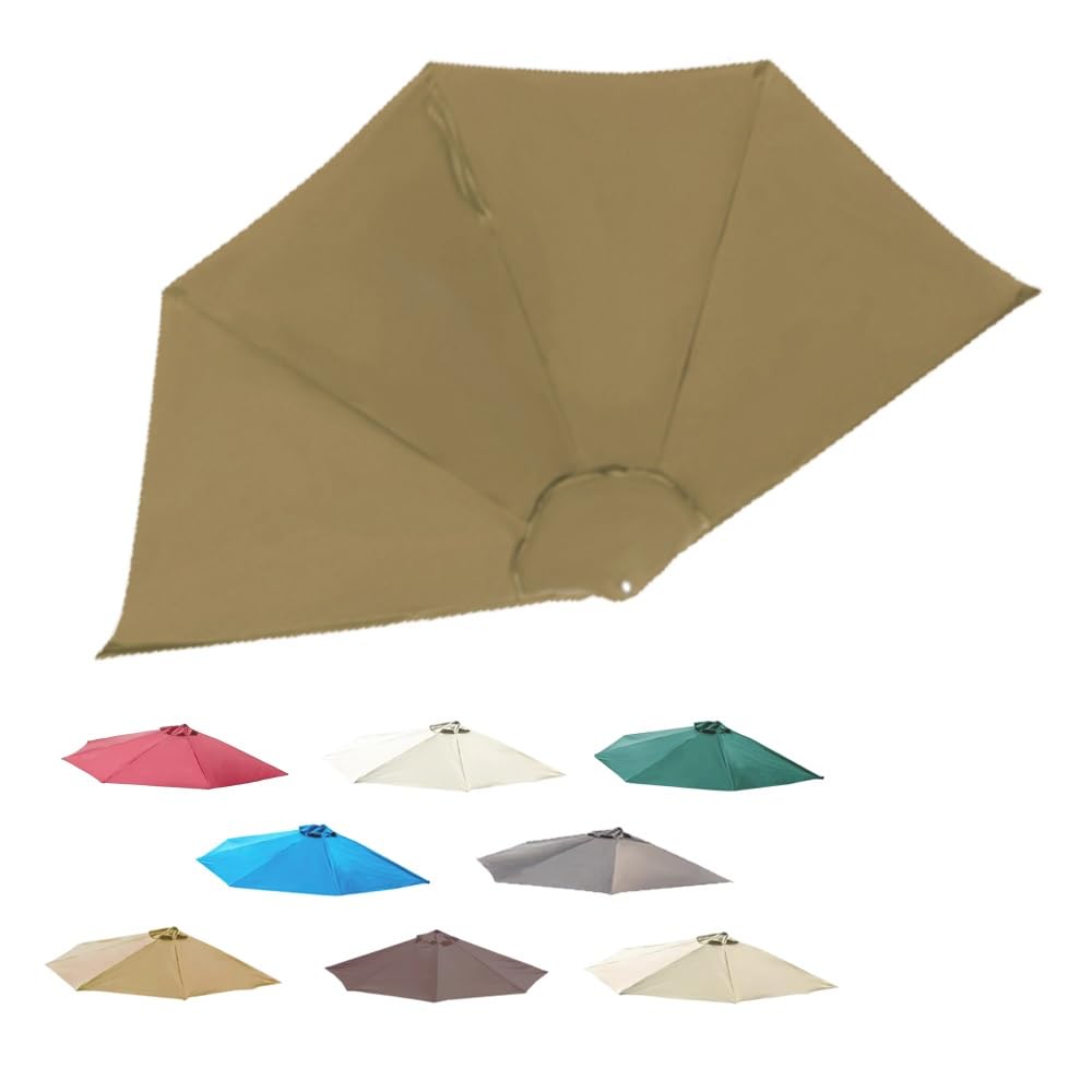 RTVGNSZSJL Half Round Umbrella Replacement Canopy 9ft 5 Ribs Patio Umbrella Canopy Cover, Replacement Parasol Canopy For Backyard Market Pool(Khaki)