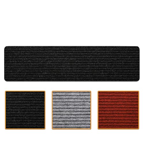 Ottomanson Non Slip Stair Treads Indoor â€“ Peel and Stick Carpet Stair Treads for Wooden Stairs, Self Adhesive Anti Slip Stair Pads for Kids & Pets â€“ 7.9\" x 29.9\", 7 Pack â€“ Black