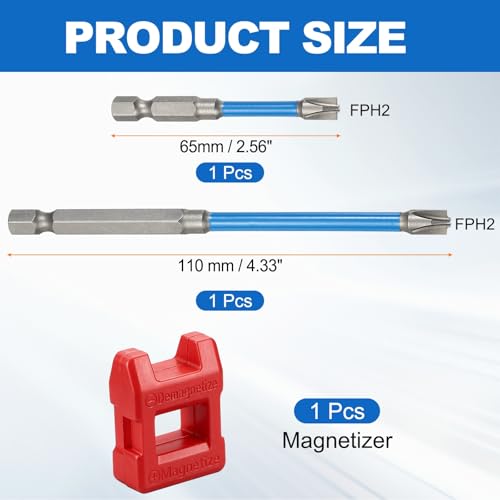 Puntas de destornillador FPH2 de 65 mm y 110 mm vástago hexagonal de 1/4 pulg juego de 10 piezas 3