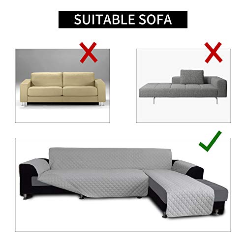 Image of Easy-Going L Shape Sofa Slipcover - Sectional Couch Cover with Chaise Lounge - Reversible Sofa Cover for Pets & Kids (Large, Light Gray /Light Gray)