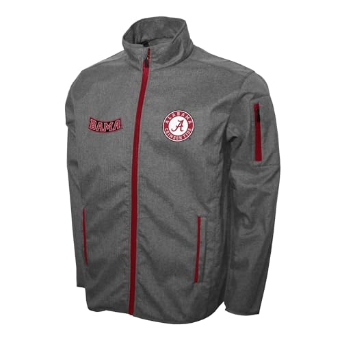 2Bhip NCAA Alabama Crimson Tide Mens Gray Softshell Full Zip Jacket Fall Coat With Pockets & Reflective Print