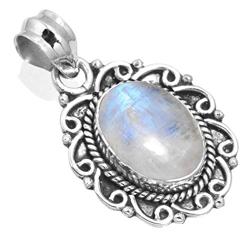 Natural Rainbow Moonstone Pendant 925 Sterling Silver Handmade Jewelry