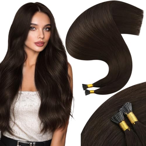 Moresoo I Tip Hair Extensions Human Hair, Dark Brown, 28 Inch