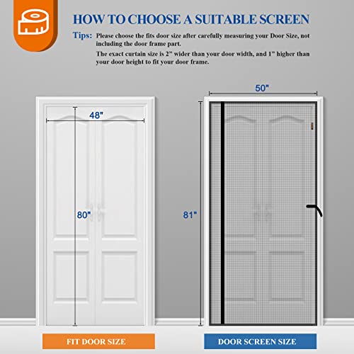 Magzo Magnetic Screen Door, Fits Door Size 48'' X 80'', Reversible Left Right Side Opening, Fireproof Material Not Easy To Tear, Keep Annoying Creatures Out, Hands-Free Entry By Strong Magnets (Grey) #TOP1