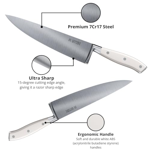 Image of Yatoshi Knives Yatoshi Magnetic Kitchen Knife Block Set 6 Pcs White - Pro Kitchen Knife Set Ultra Sharp High Carbon Steel