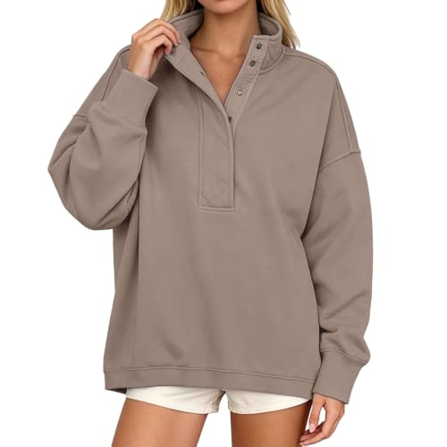 Sudadera para mujer sin capucha cuello solapa manga larga y suéter holgado juvenil