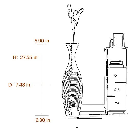 Tall Floor Vase, 27.6 Inches/70Cm Large Floor Vase, Handmade Rattan Vase For Home Deocr, Vintage Black Orange #TOP2