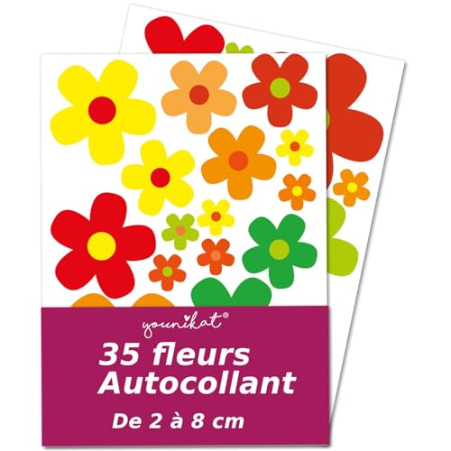 Französisch: Set d’autocollants fleurs colorées | Stickers Flower-Power pour scooter, vélo, ordinateur portable, téléphone, voiture | résistant aux...