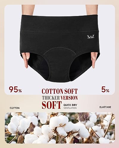 Rdiner Heavy Flow High Absorbency Period Underwear Women, Leakproof Panties Postpartum Menstrual Hipster Briefs Teens 3 Pack