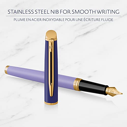 Waterman Hémisphère Fountain Pen | Metal & Purple Lacquer With Gold Coated Trim | Gold Coated Fine Nib | Gift Box #TOP3