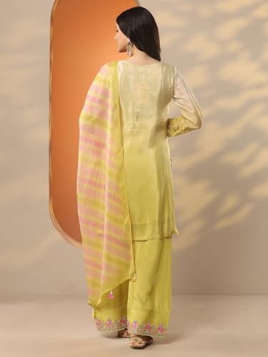 Image of Libas Embroidered Crepe Straight Kurta With Trousers and Dupatta | ethnic wear | bridal suit | wedding dress | occasion wear